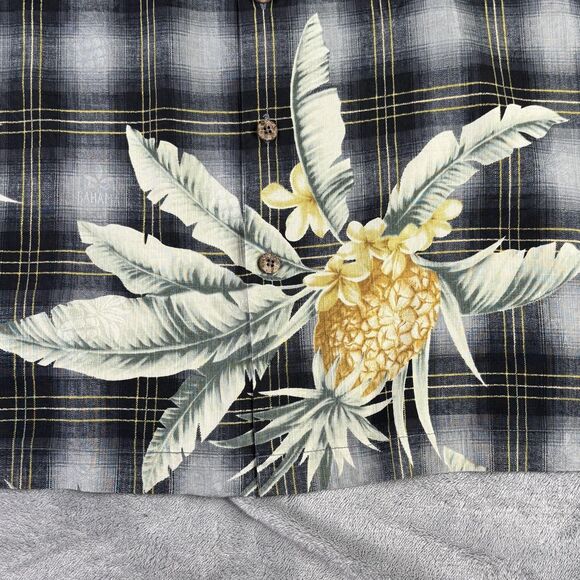 Tommy Bahama Shirt Mens XL Black Silk Hawaiian Pineapple Camp Aloha Short Sleeve - Picture 3 of 16